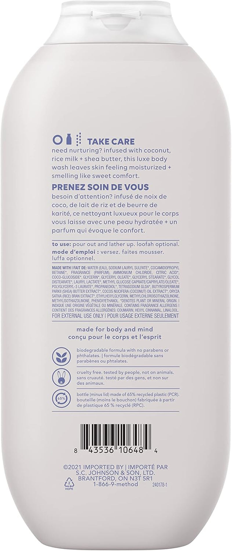 Simply Nourish Body Wash, Moisturizing Shower Gel and Body Soap Formulated with Coconut, Rice Milk, and Shea Butter, 532 Ml Bottles, 6 Pack