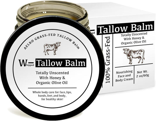 Beef Tallow Skincare, Whipped Tallow Balm,Tallow and Honey Balm for Soft, Smooth Face Skin, Natural Organic Moisturizer Cream - 60G/2Oz (Unscented)